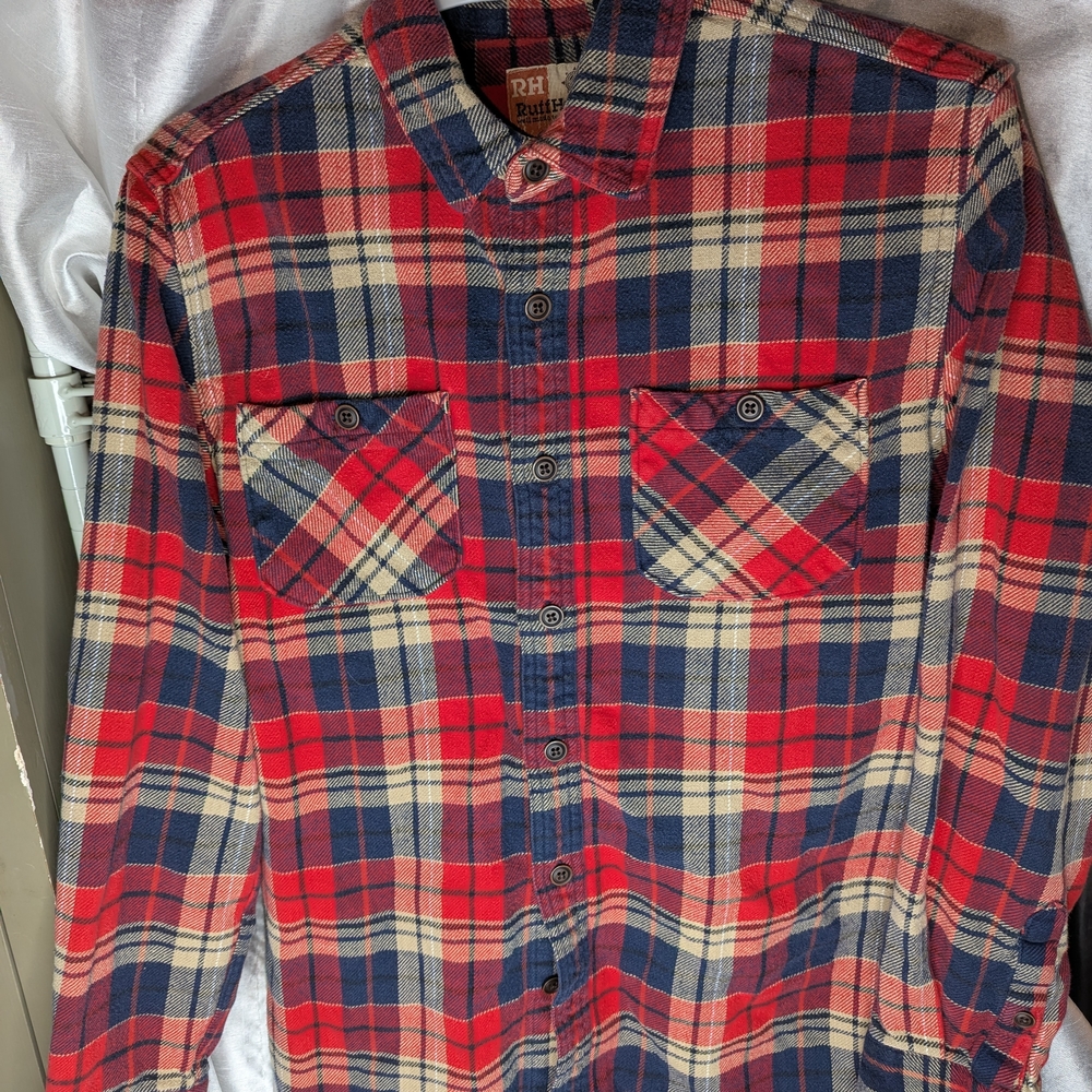 Ruff Hewn Red, Navy & Cream Plaid Button-Down Shirt A-1017